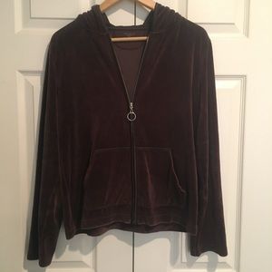 Brown velour zip up hoody. Jones New York Sport